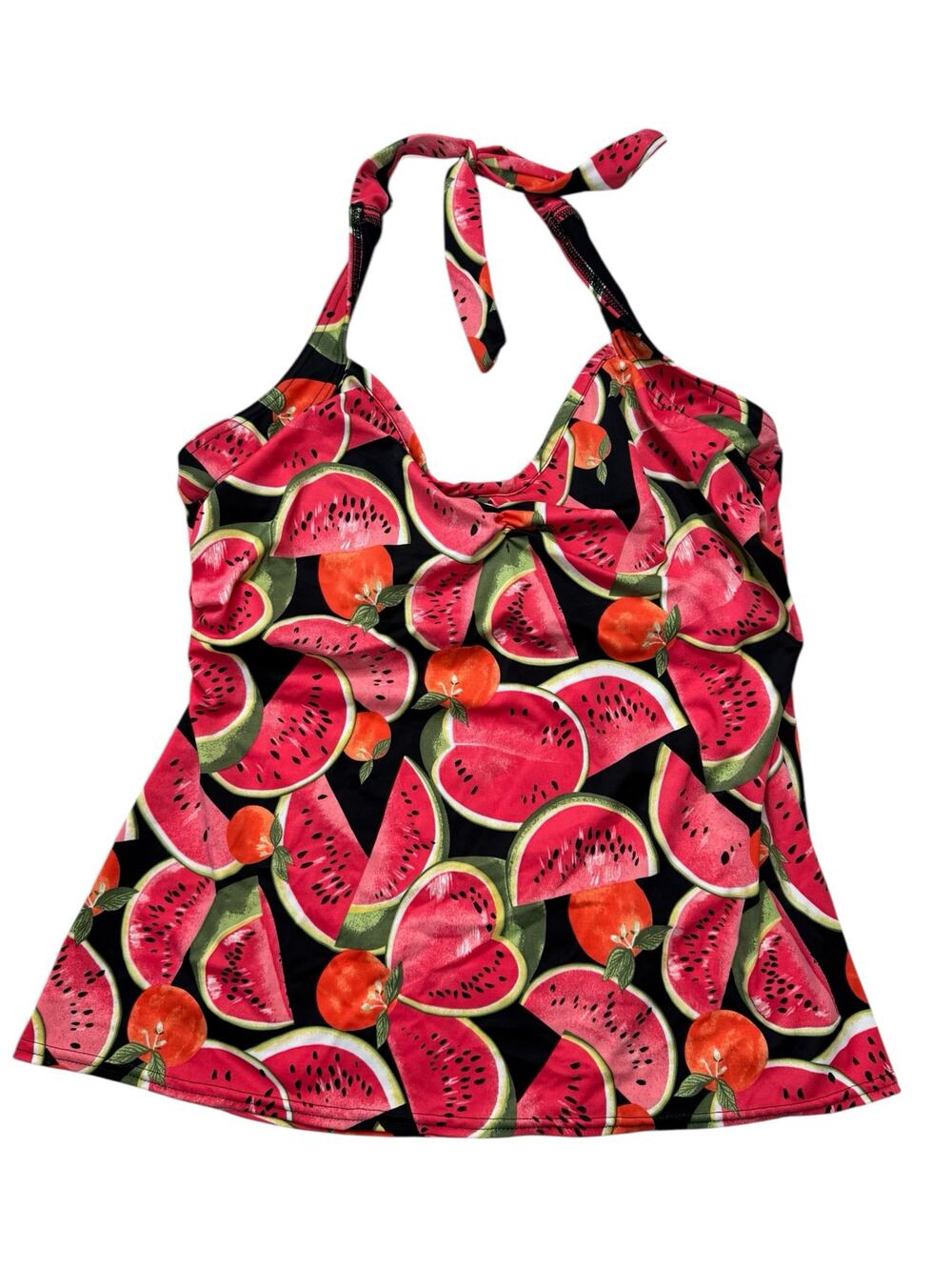 FREYA Watermelon Print Tankini Top Size 36D Underwire Halter Red Black Green